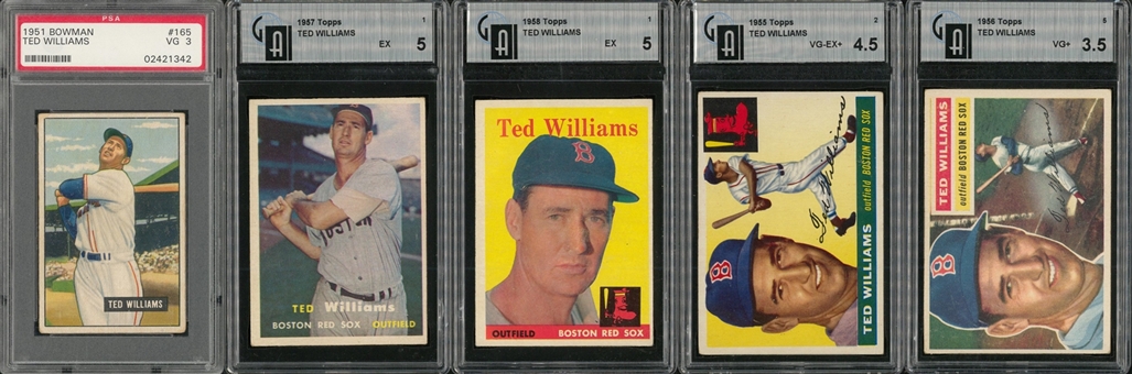 1951-1958 Topps and Bowman Ted Williams Graded Collection (5 Different)